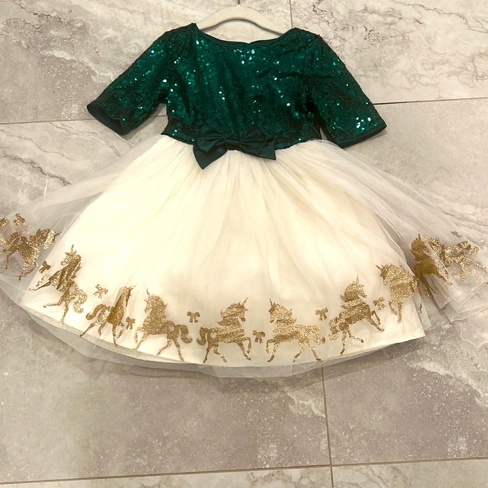 Zunie Emerald sequence glitter Unicorn Tulle Dress - LIKE NEW